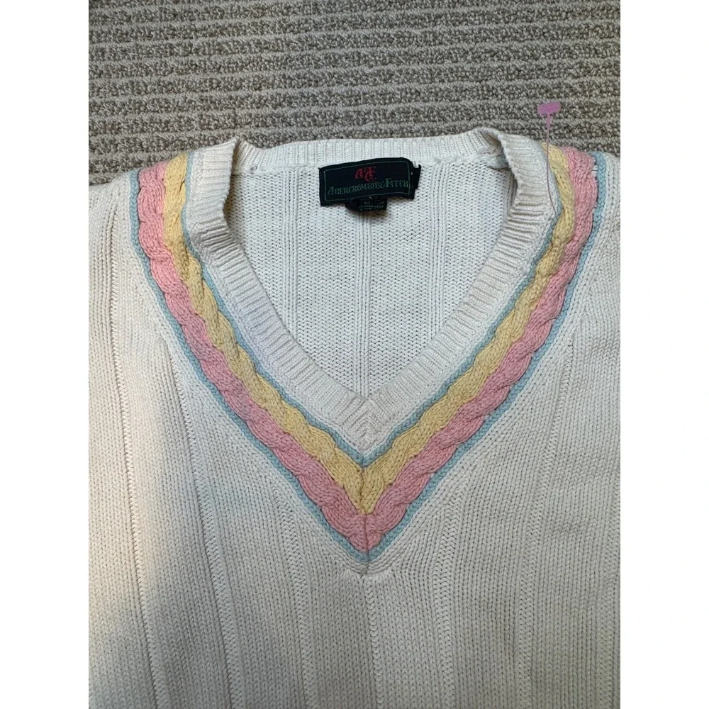 Vintage Abercrombie & Fitch Cable‎ Knit V Neck Sweater Size M Cottagecore Preppy - Picture 4 of 11